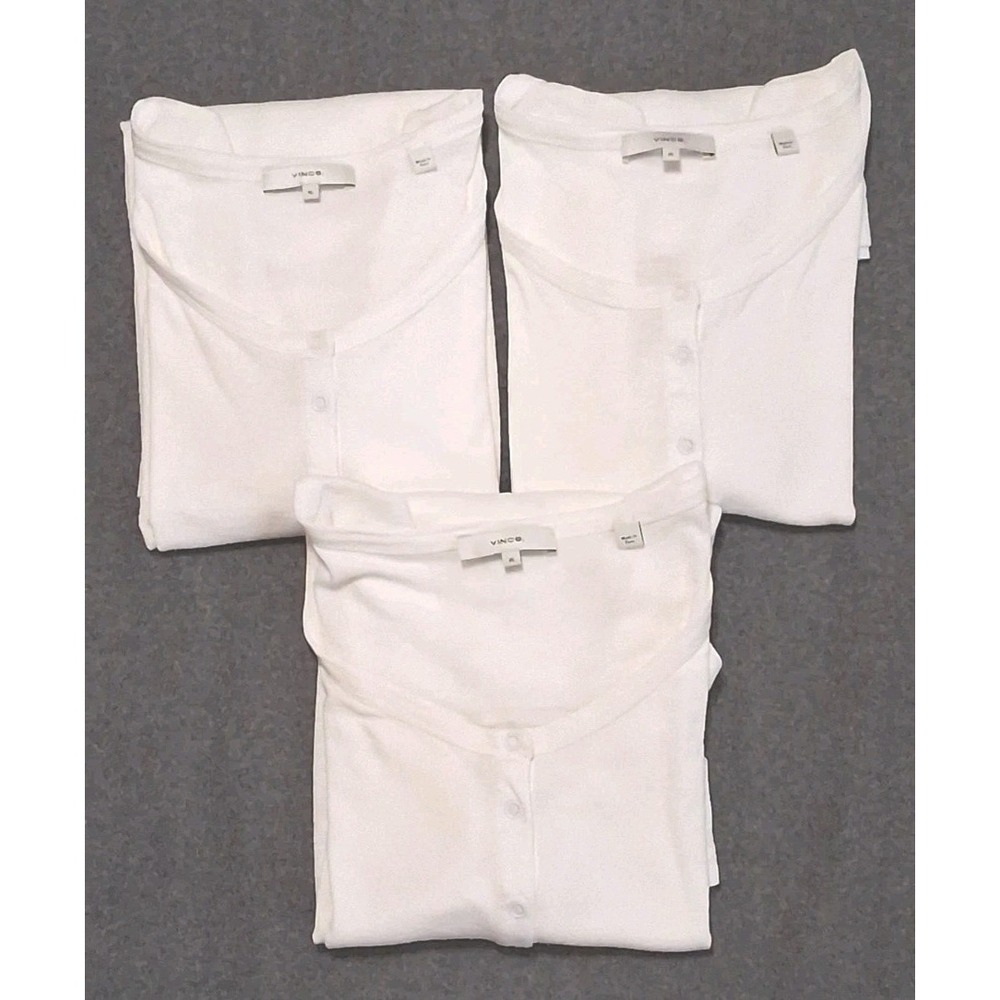 Lot 3 Vince White Henley Snap Button Long Sleeve XL Tee Minimalist Basic Neutral